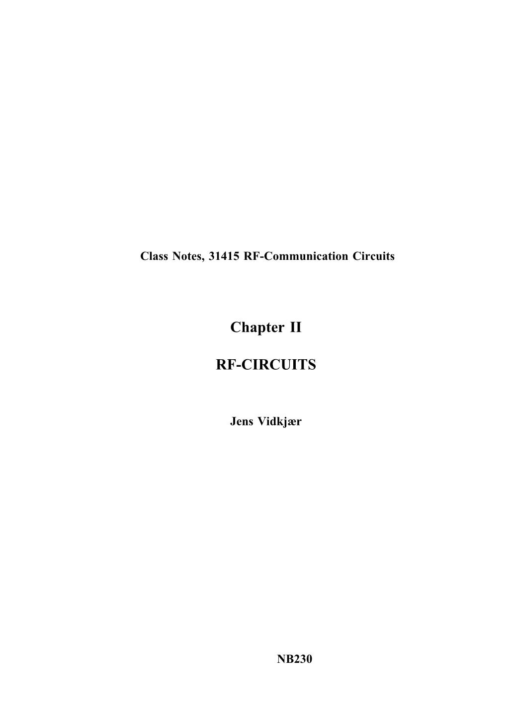 Chapter II RF-CIRCUITS