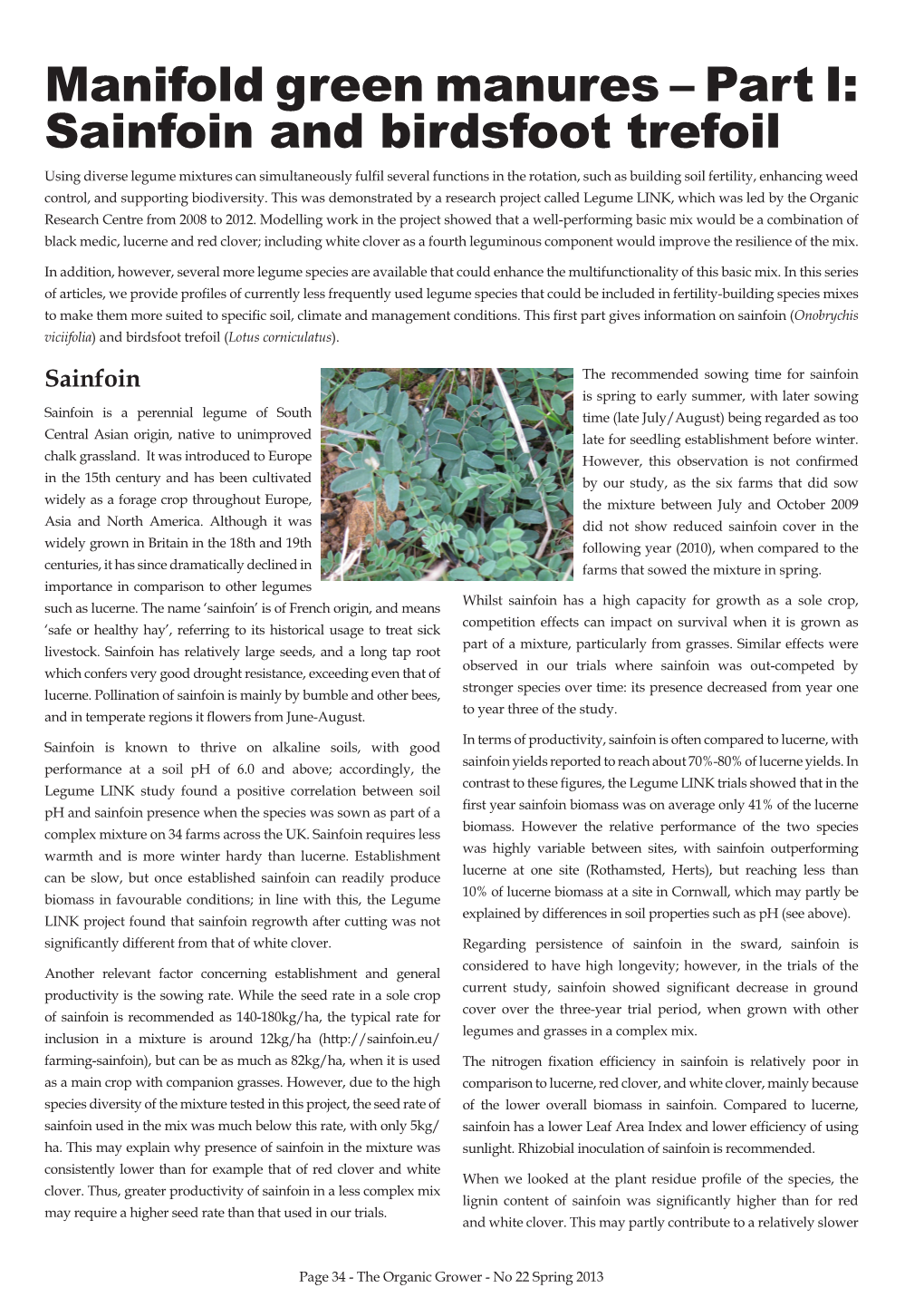 Manifold Green Manures – Part I: Sainfoin and Birdsfoot Trefoil