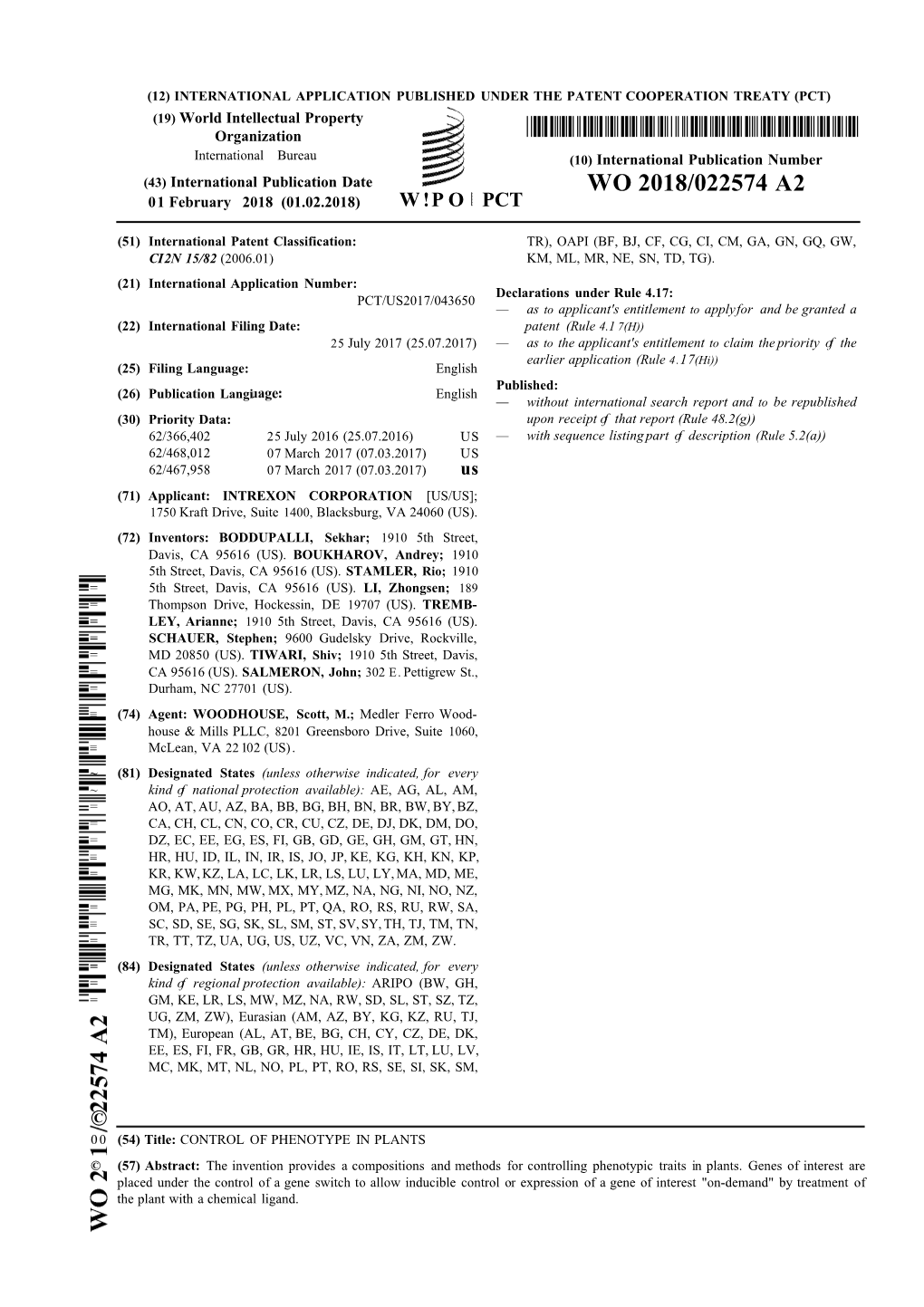 WO 2018/022574 A2 01 February 2018 (01.02.2018) W !P O PCT