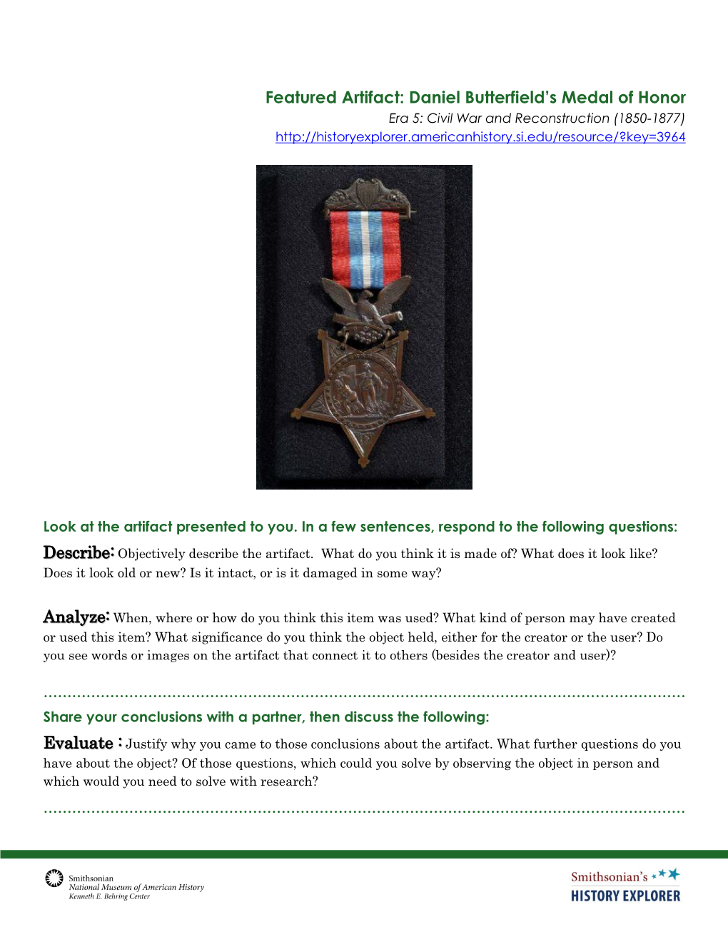 Daniel Butterfield Medal Artifact Investigation