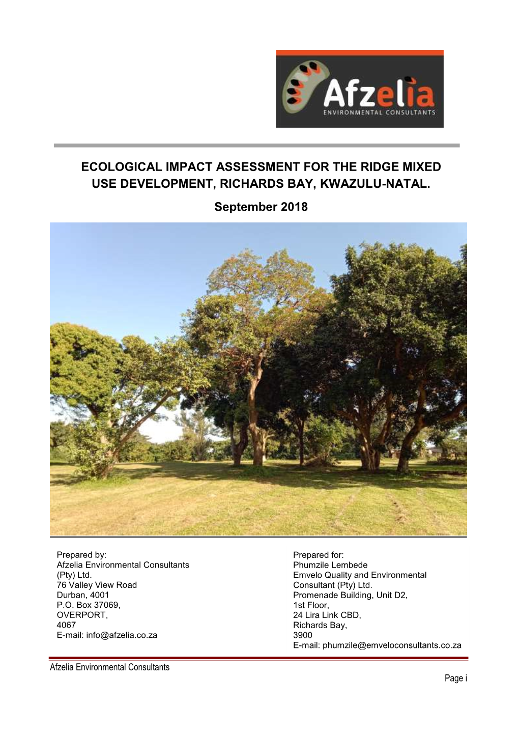 Ecological Impact Assessment for the Ridge Mixed Use Development, Richards Bay, Kwazulu-Natal