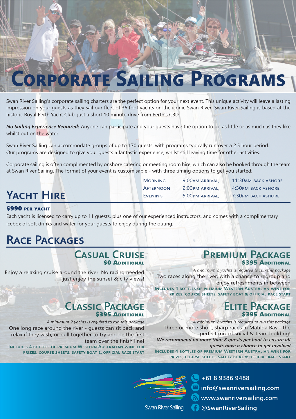 Corporate Sailing Programs Swan River Sailing’S Corporate Sailing Charters Are the Perfect Option for Your Next Event