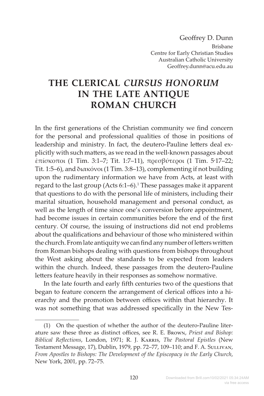 The Clerical Cursus Honorum in the Late Antique Roman Church