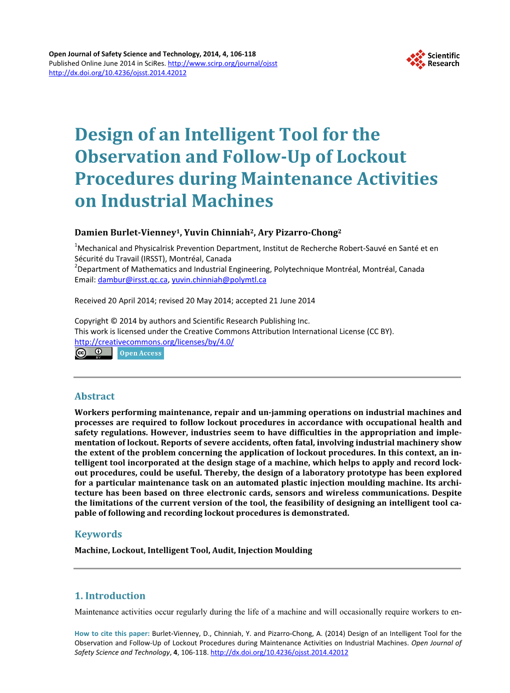 Design of an Intelligent Tool for the Observation and Follow-Up of Lockout Procedures During Maintenance Activities on Industrial Machines