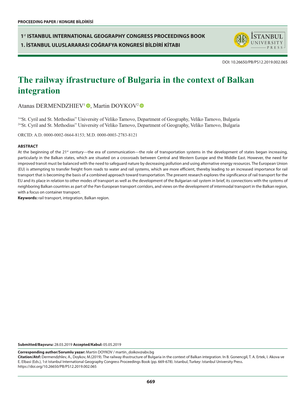 The Railway Ifrastructure of Bulgaria in the Context of Balkan Integration