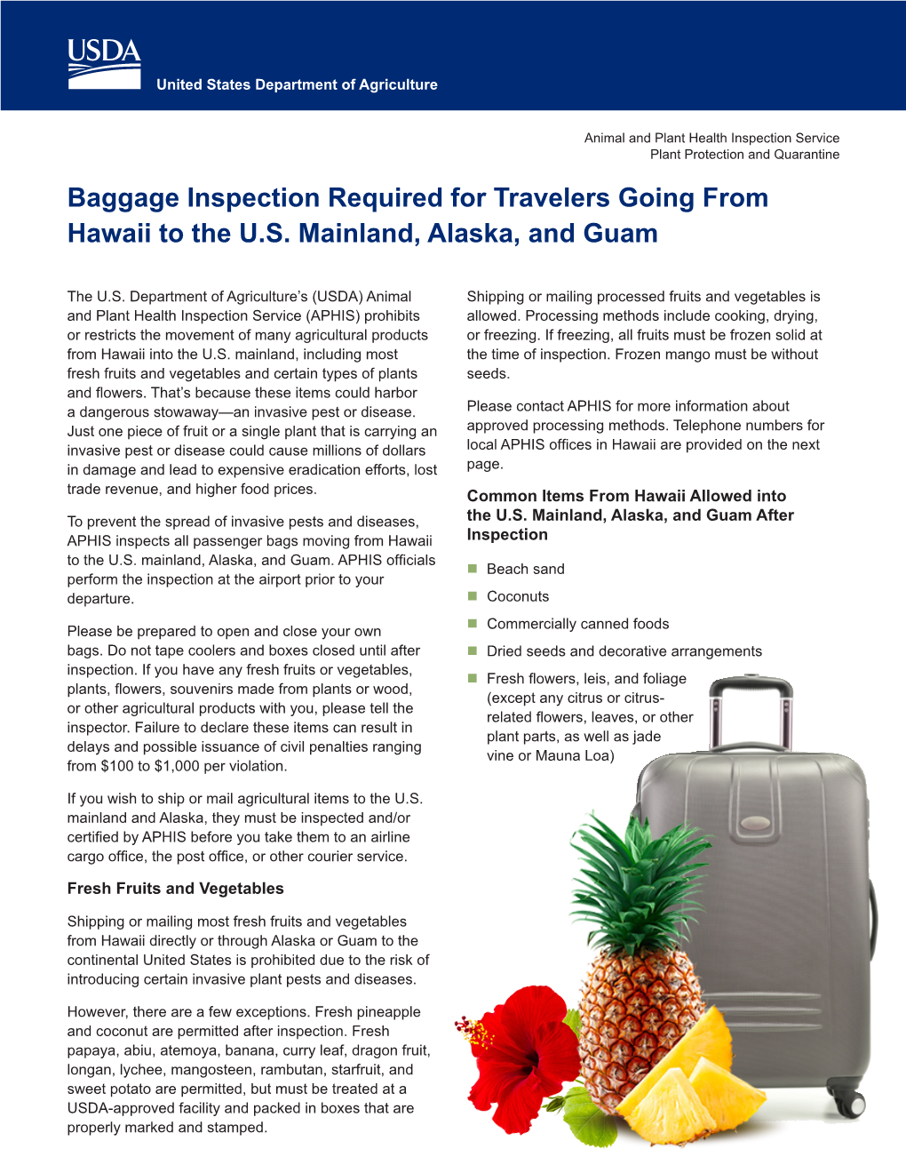 Baggage Inspection Required for Travelers Going from Hawaii to the U.S. Mainland, Alaska, and Guam