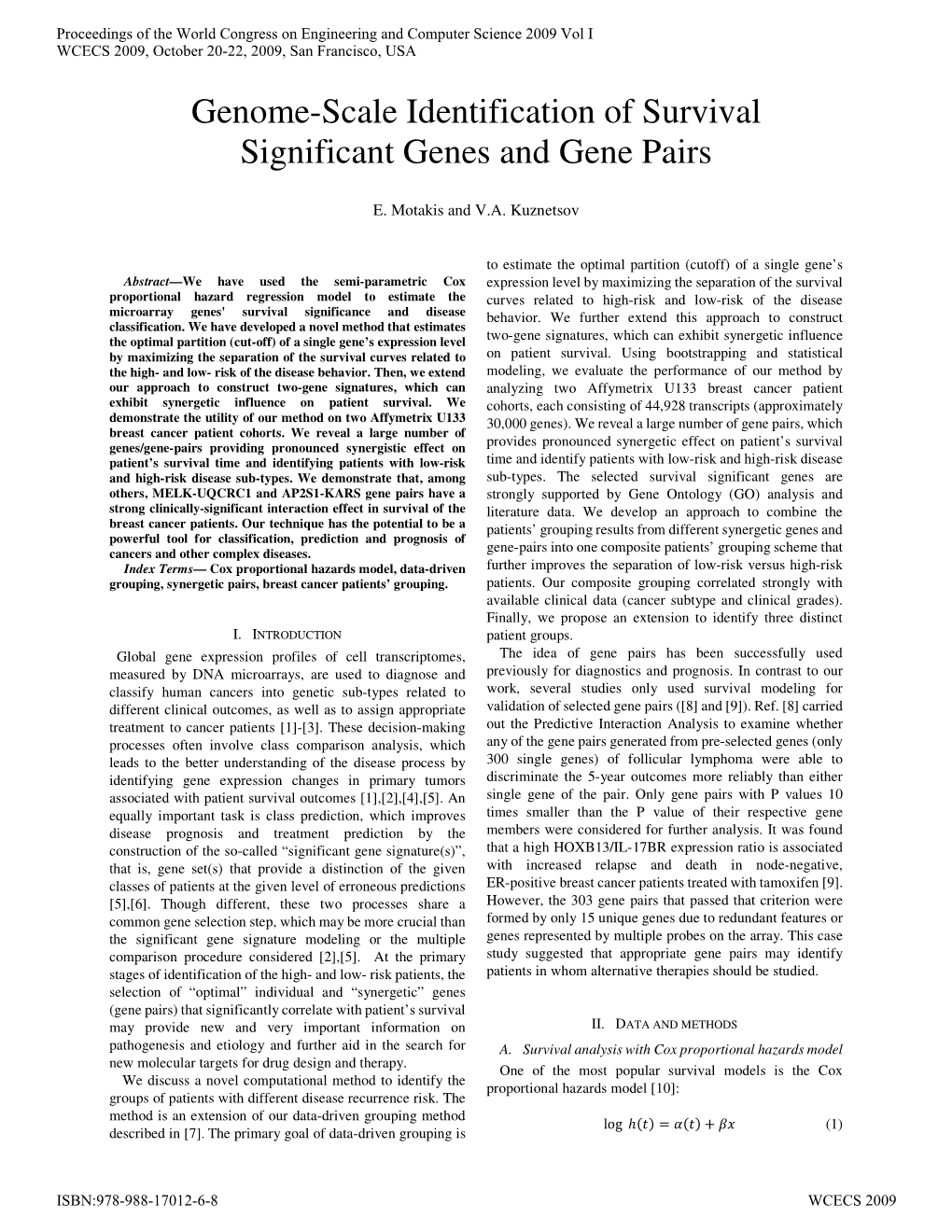 Genome-Scale Identification of Survival Significant Genes and Gene Pairs