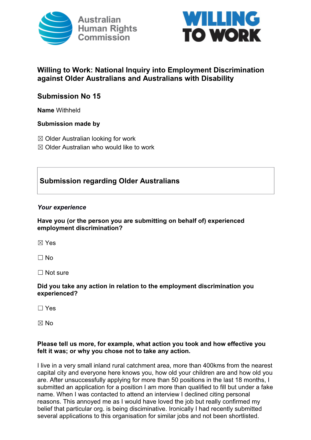 Willing to Work: National Inquiry Into Employment Discrimination Against Older Australians s1