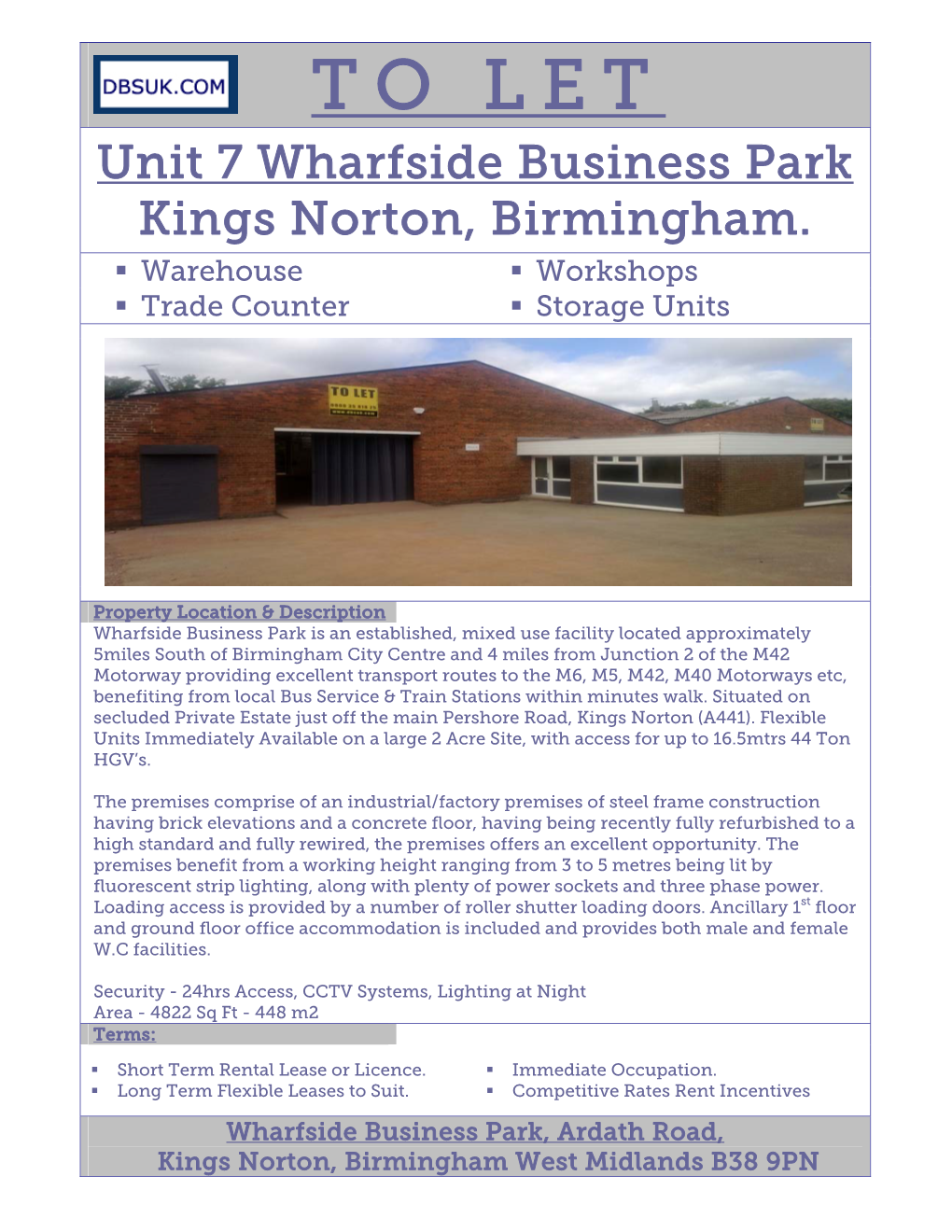 Unit 7 Wharfside Business Park Kings Norton Birmingham