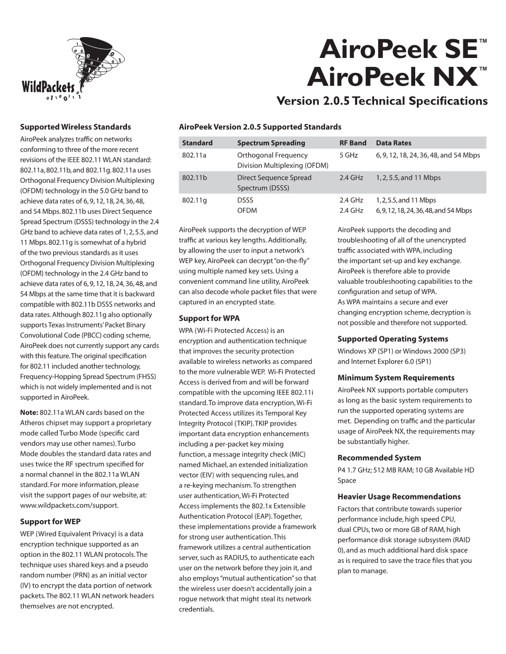 Airopeek Technical Specifications