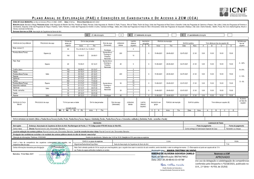 Plano Anual De Exploração E Condições De Candidatura E De Acesso Dos Caçadores Em