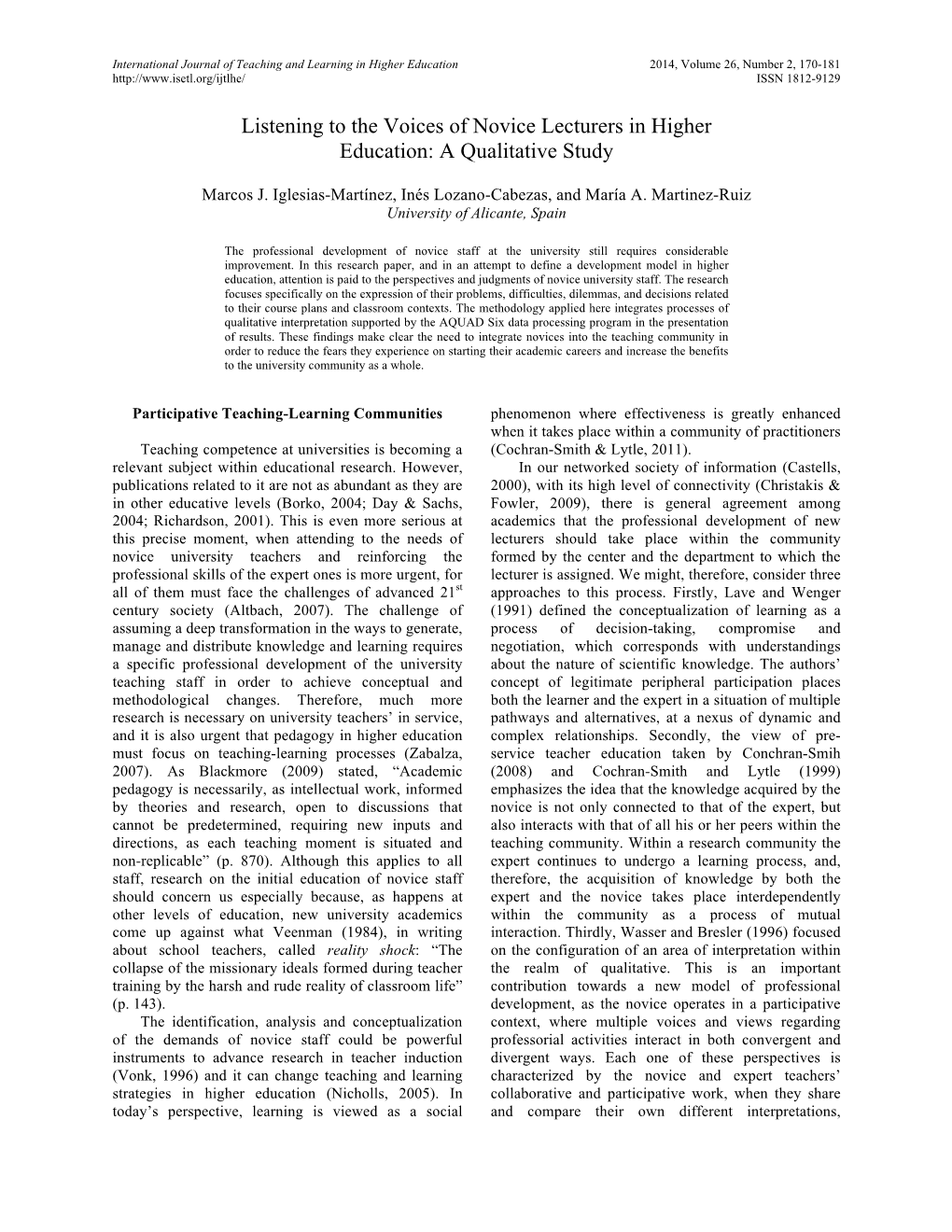 Listening to the Voices of Novice Lecturers in Higher Education: a Qualitative Study