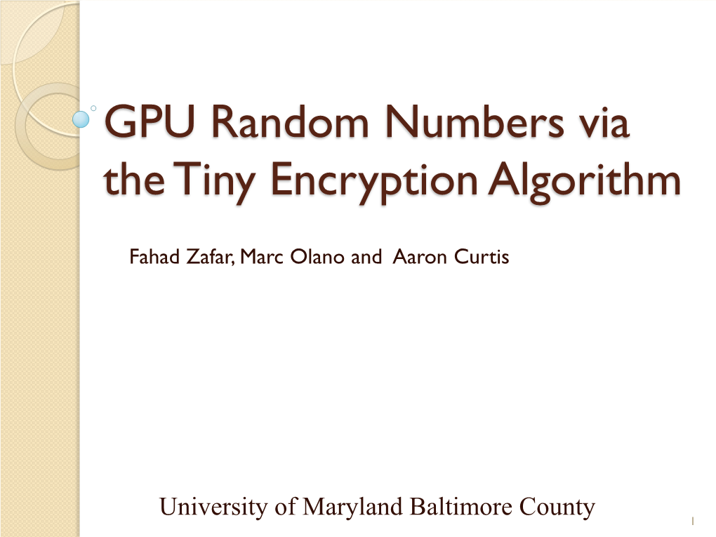 GPU Random Numbers Via Tiny Encryption Algorithm