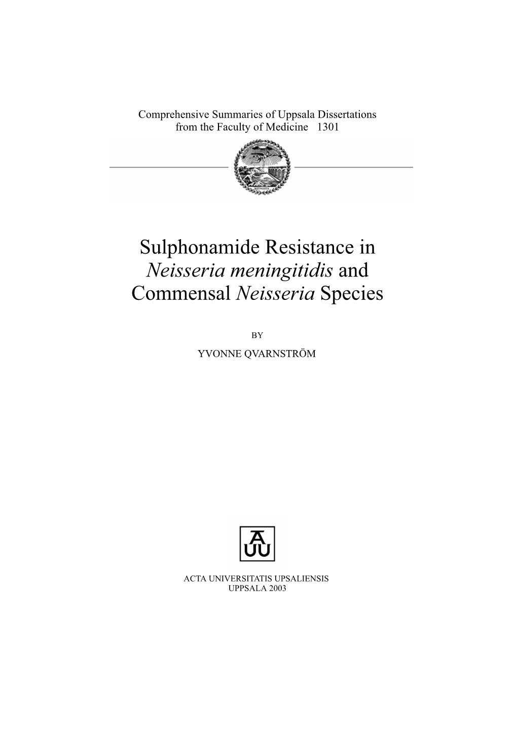 Neisseria Meningitidis and Commensal Neisseria Species