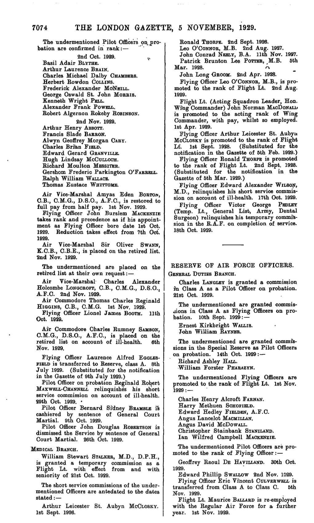The London Gazette, 5 November, 1929
