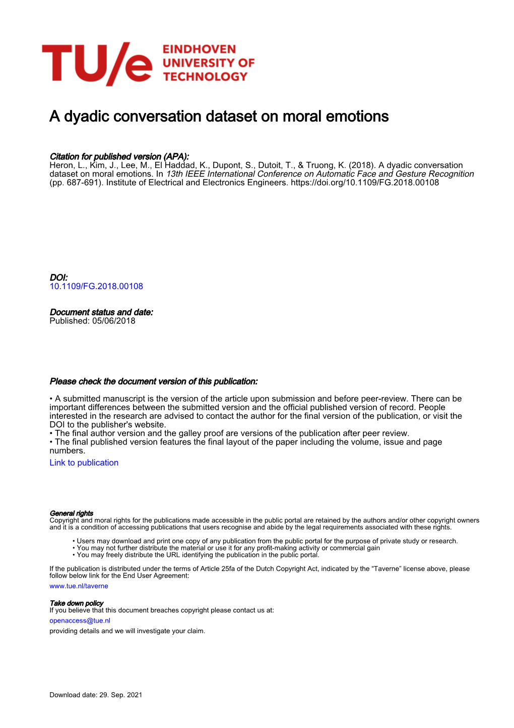 A Dyadic Conversation Dataset on Moral Emotions