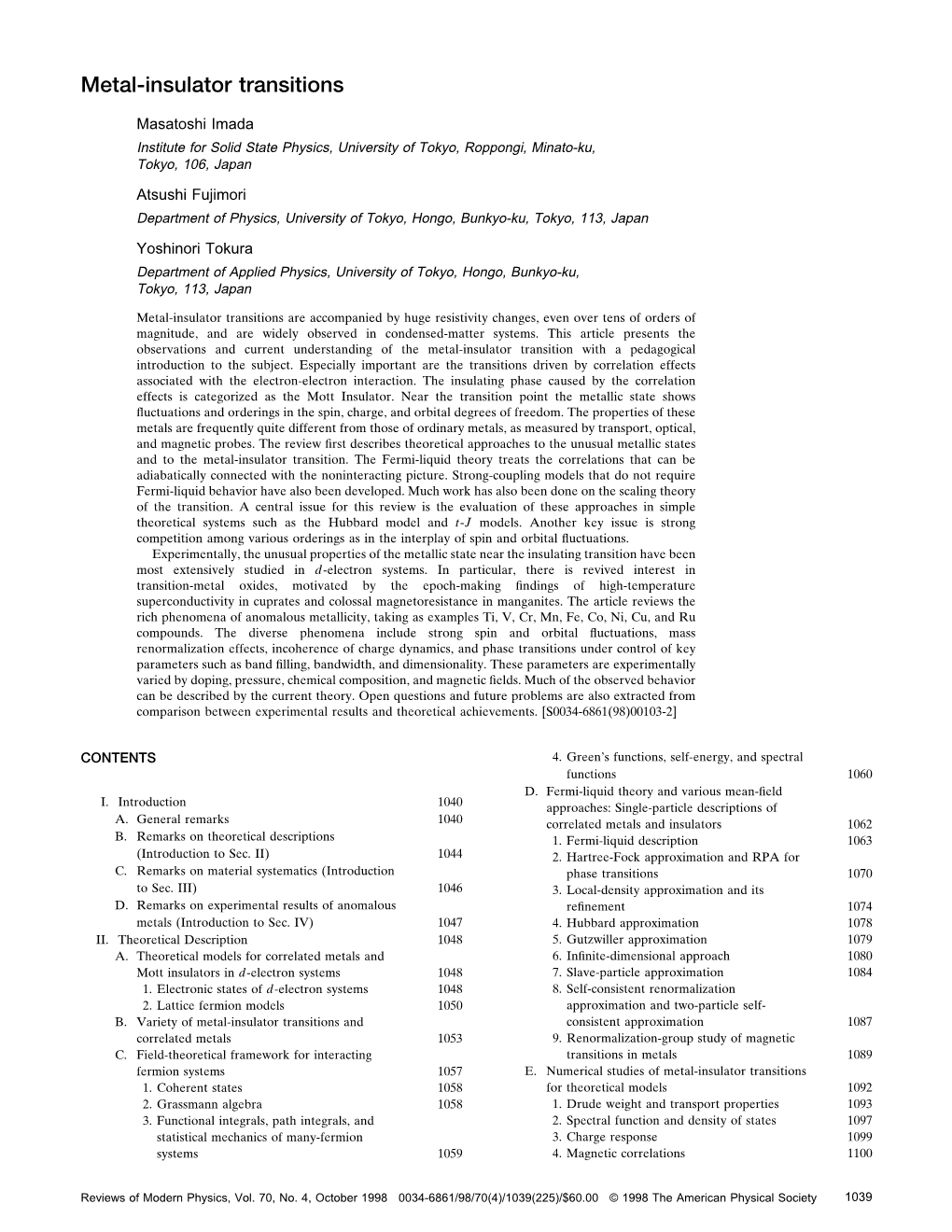 Metal-Insulator Transitions