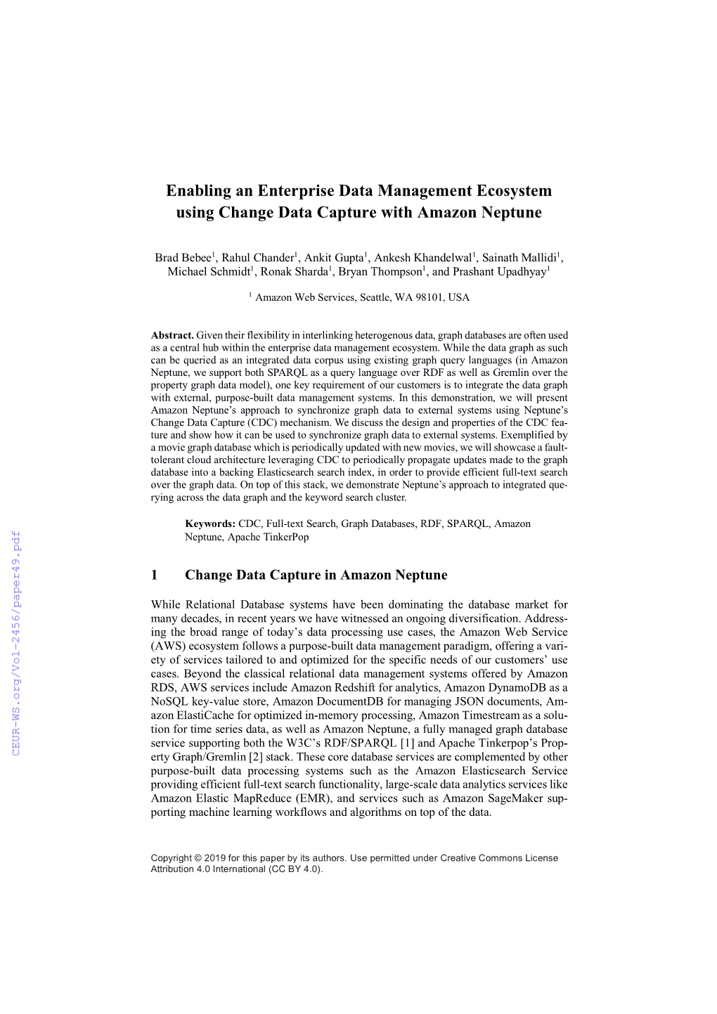 Enabling an Enterprise Data Management Ecosystem Using Change Data Capture with Amazon Neptune
