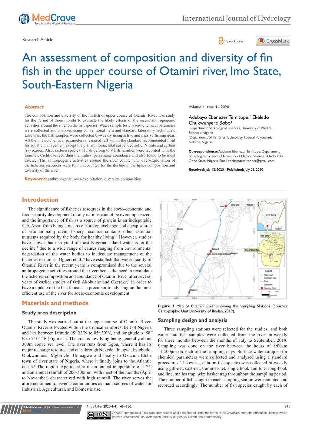 An Assessment of Composition and Diversity of Fin Fish in the Upper Course of Otamiri River, Imo State, South-Eastern Nigeria