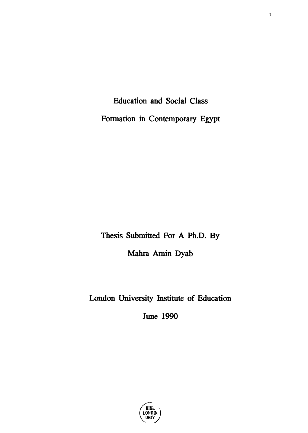 Education and Social Class Formation in Contemporary Egypt