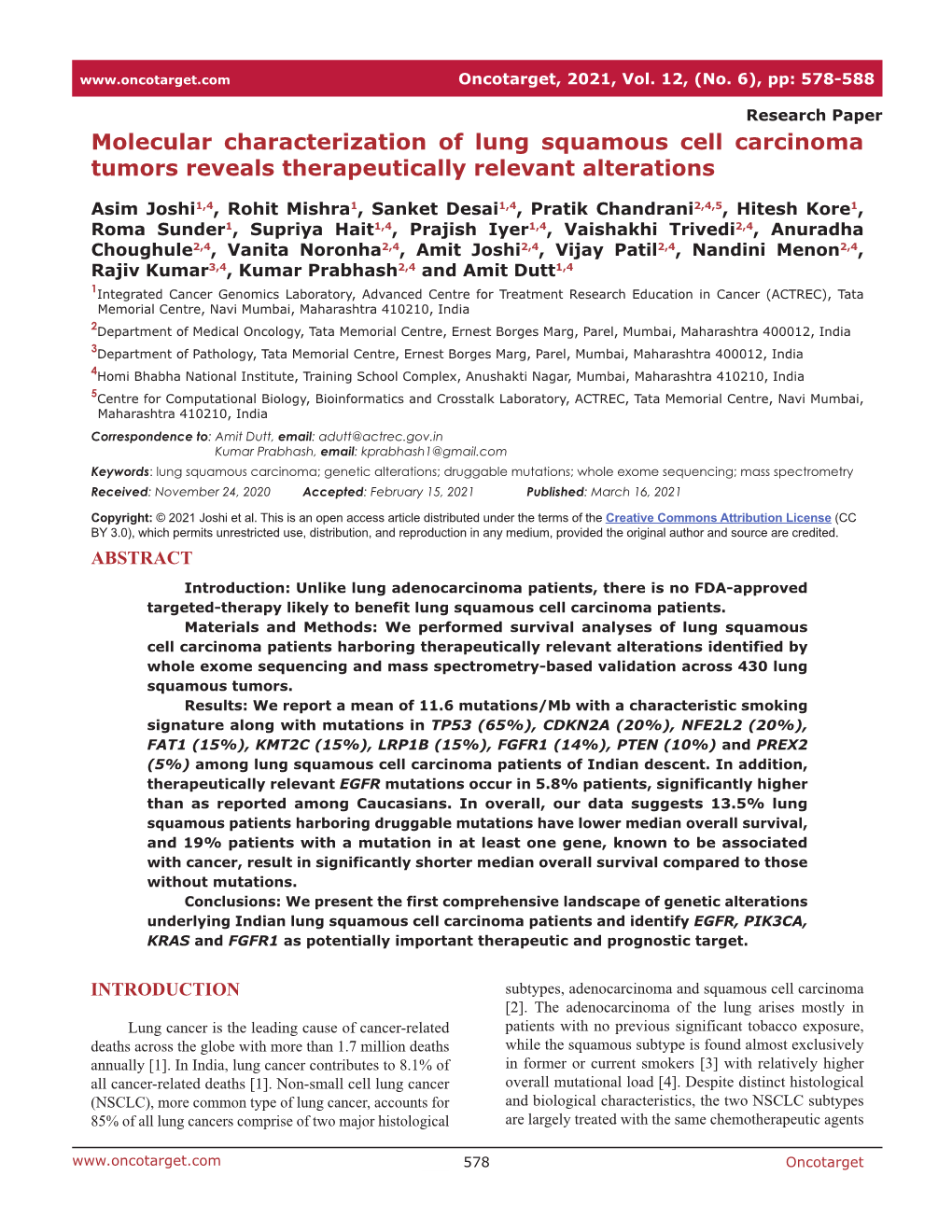 Molecular Characterization of Lung Squamous Cell Carcinoma Tumors Reveals Therapeutically Relevant Alterations