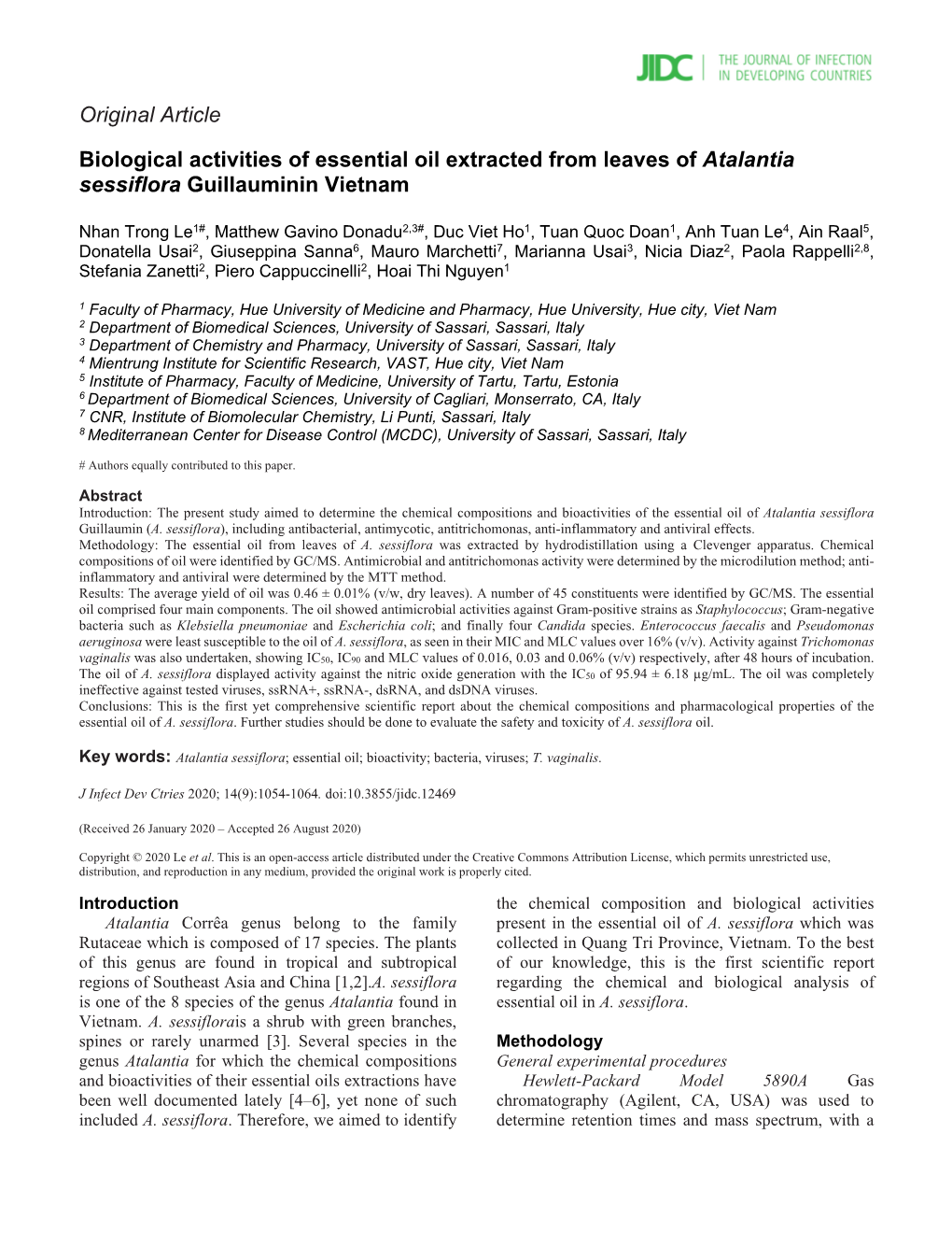 Original Article Biological Activities of Essential Oil Extracted from Leaves