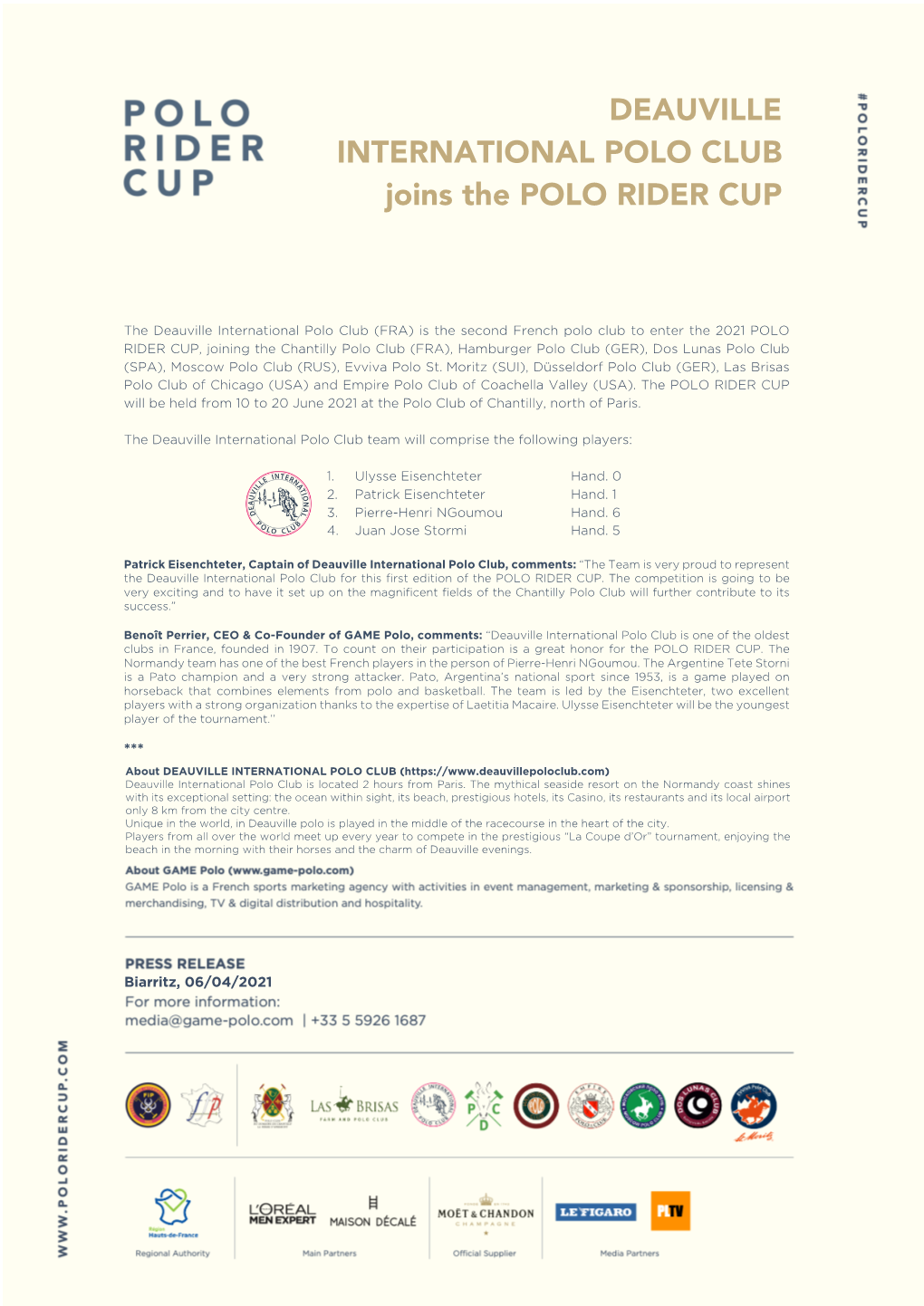 DEAUVILLE INTERNATIONAL POLO CLUB Joins the POLO RIDER CUP