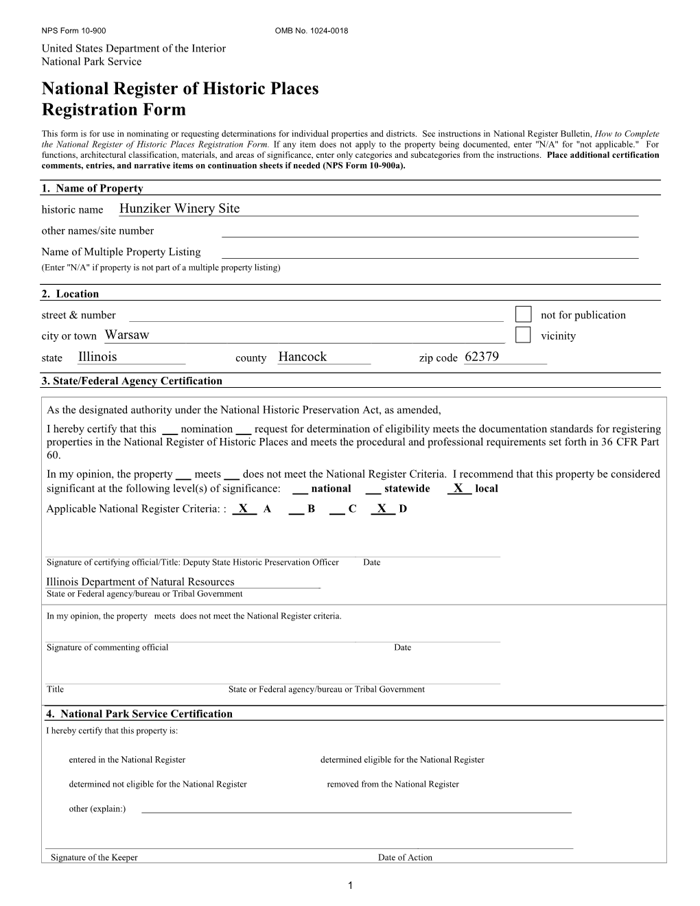 NPS Form 10 900 OMB No. 1024 0018