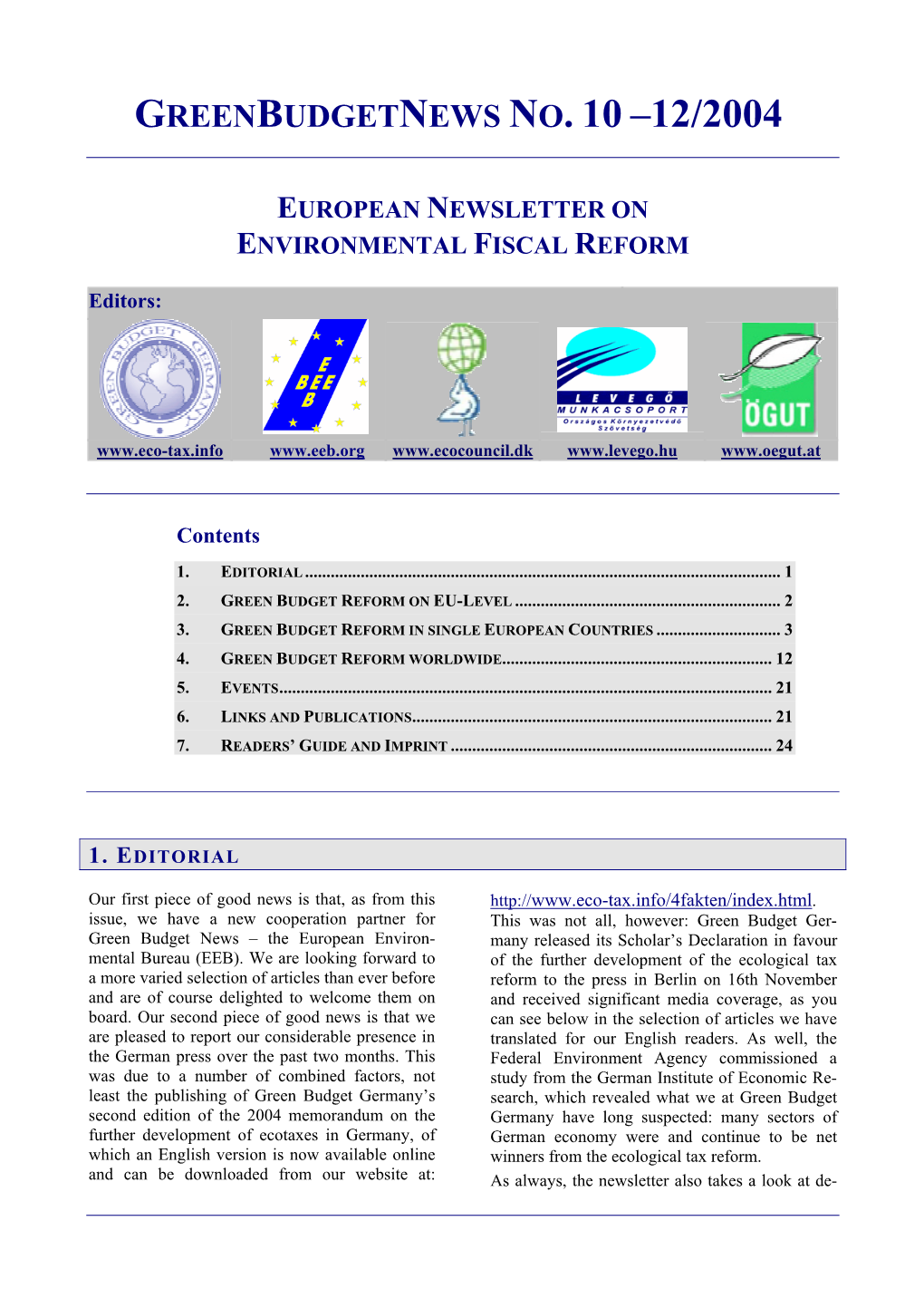 Greenbudgetnews No. 10 –12/2004