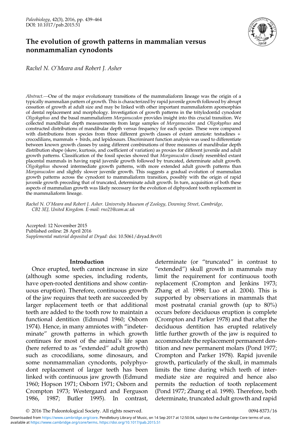 The Evolution of Growth Patterns in Mammalian Versus Nonmammalian Cynodonts