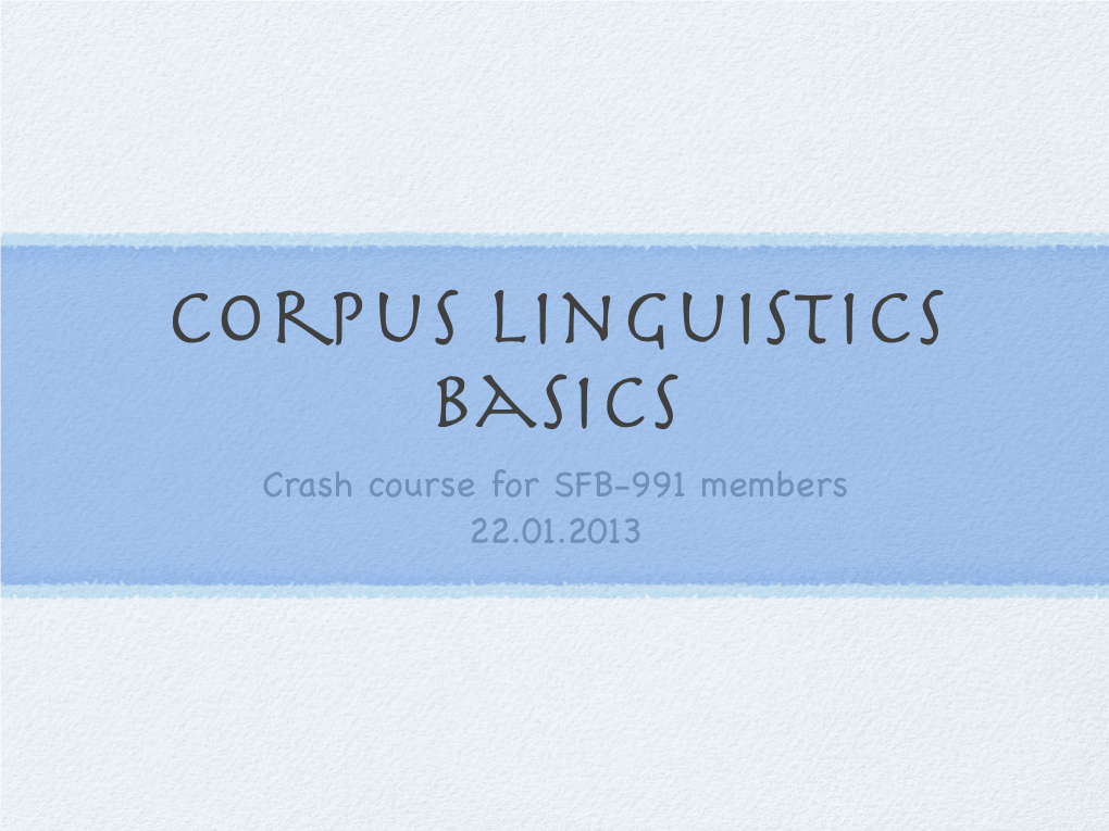 Corpus Linguistics Basiscs II