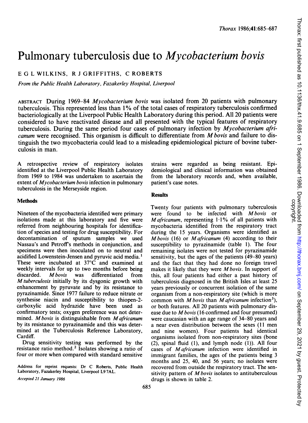 Pulmonary Tuberculosis Due to Mycobacterium Bovis