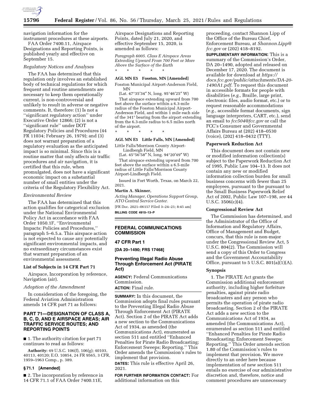 Federal Register/Vol. 86, No. 56/Thursday, March 25, 2021/Rules