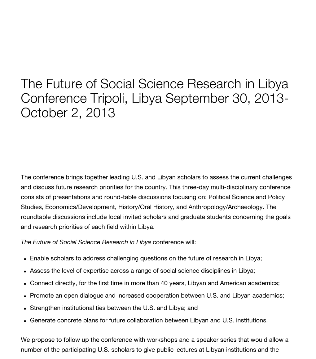 Libya Conference Tripoli, Libya September 30, 2013- October 2, 2013