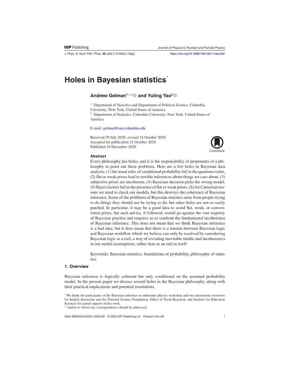 Holes in Bayesian Statistics∗