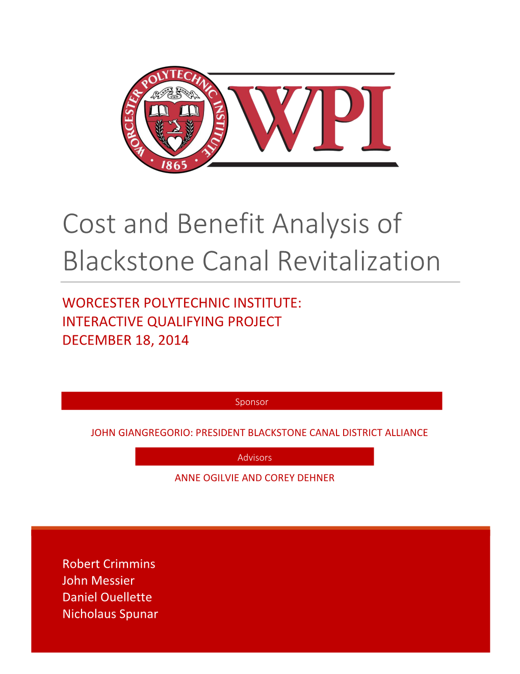 Cost and Benefit Analysis of Blackstone Canal Revitalization