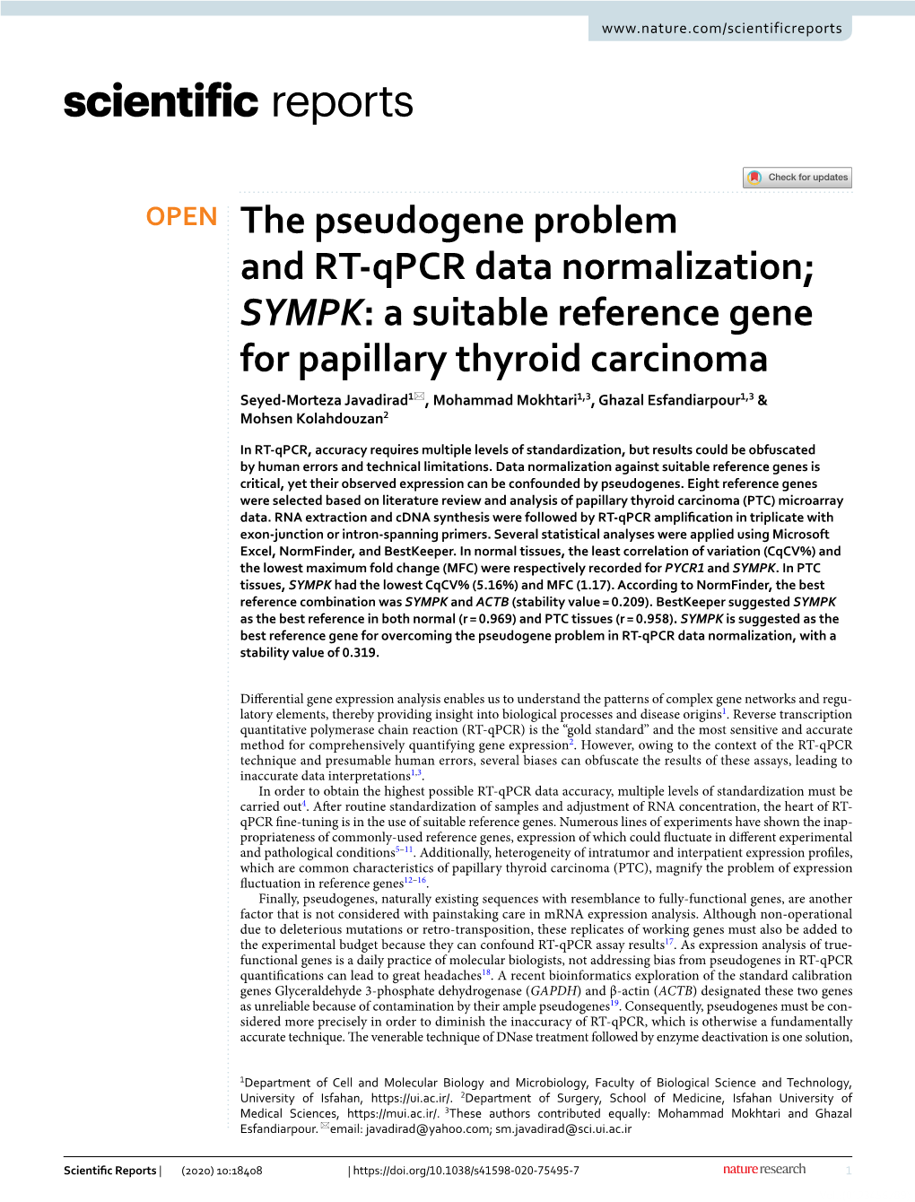 The Pseudogene Problem and RT-Qpcr Data Normalization; SYMPK