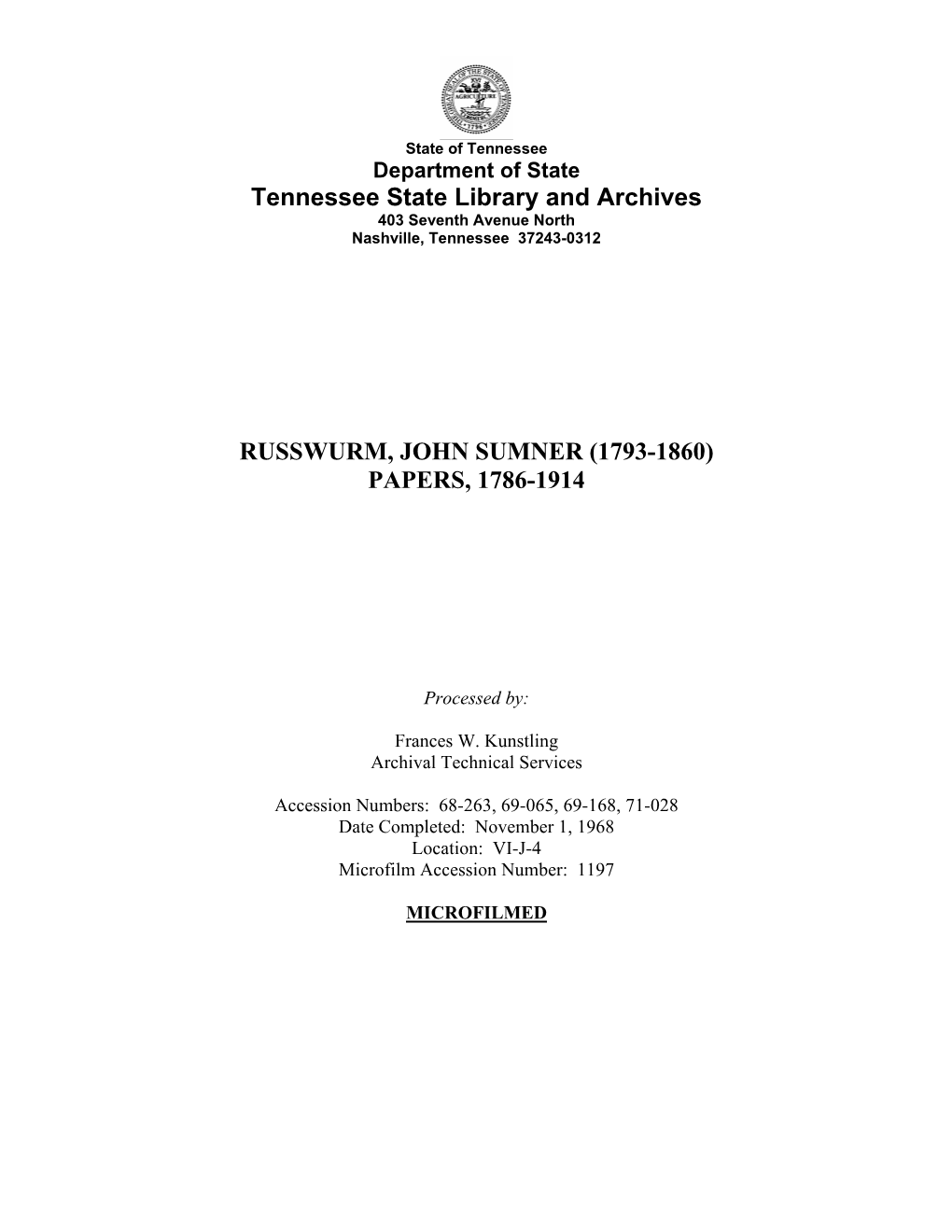 John Sumner Russwurm Papers, 1786-1914