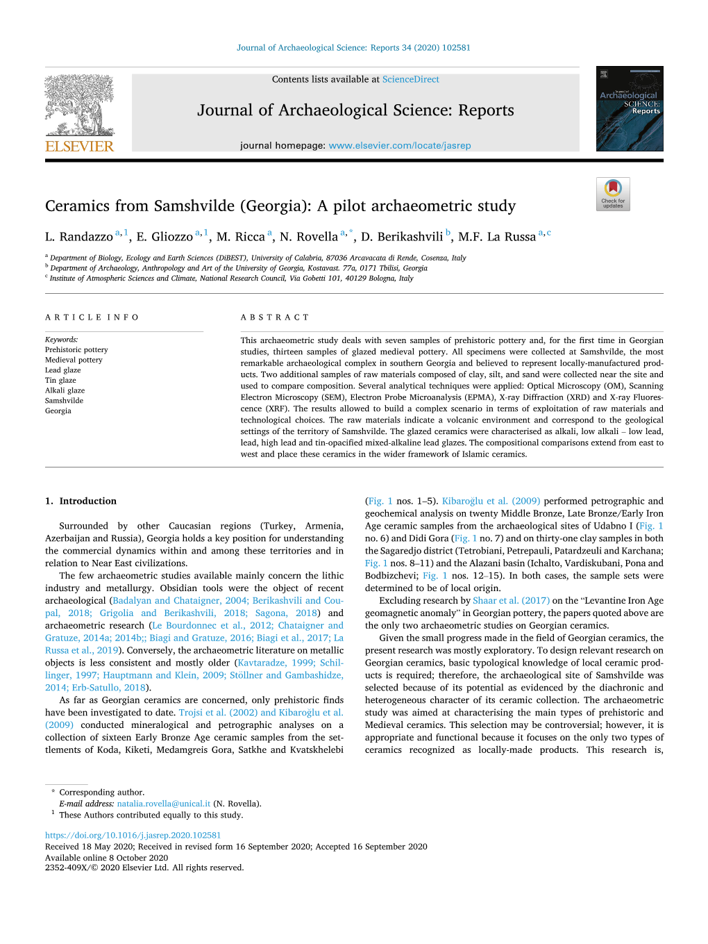 Ceramics from Samshvilde (Georgia): a Pilot Archaeometric Study