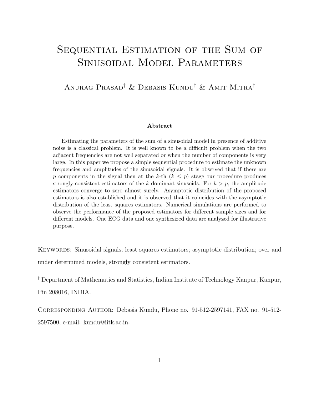 Sequential Estimation of the Sum of Sinusoidal Model Parameters
