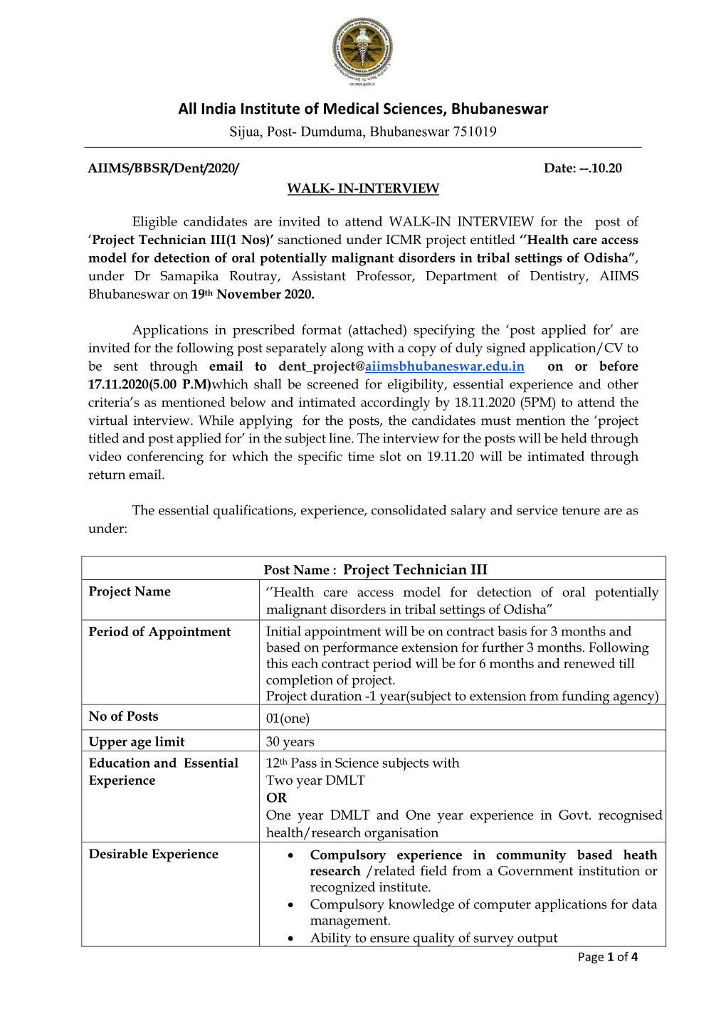 All India Institute of Medical Sciences, Bhubaneswar Sijua, Post- Dumduma, Bhubaneswar 751019