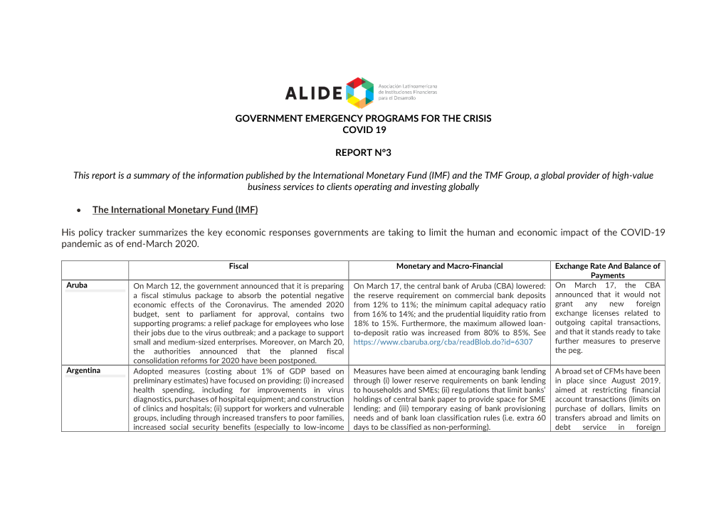 Government Emergency Programs for the Crisis Covid 19