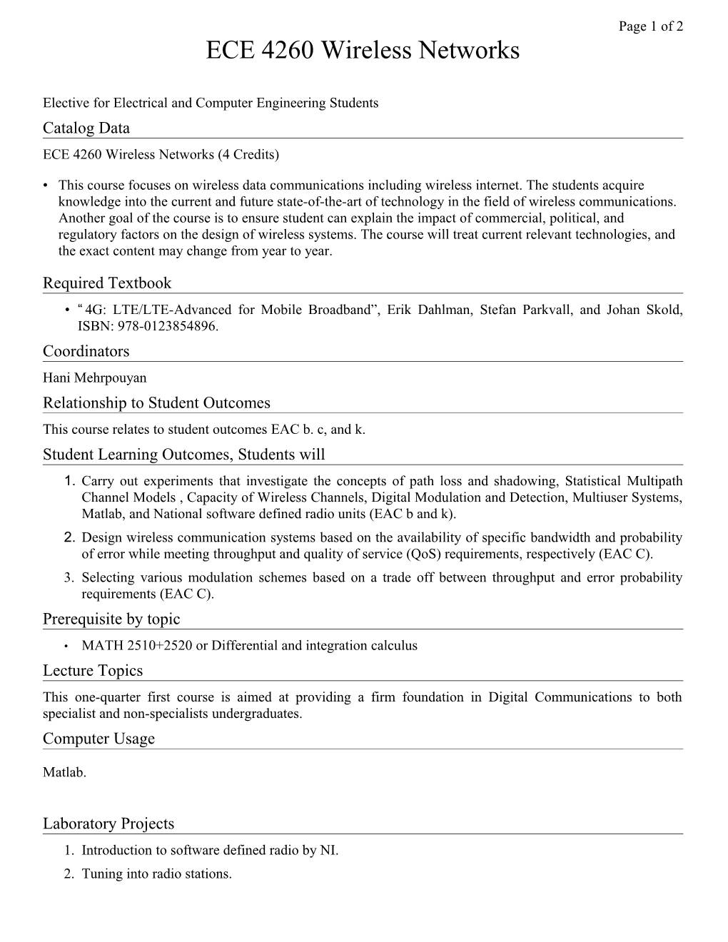 Elective for Electrical and Computer Engineering Students