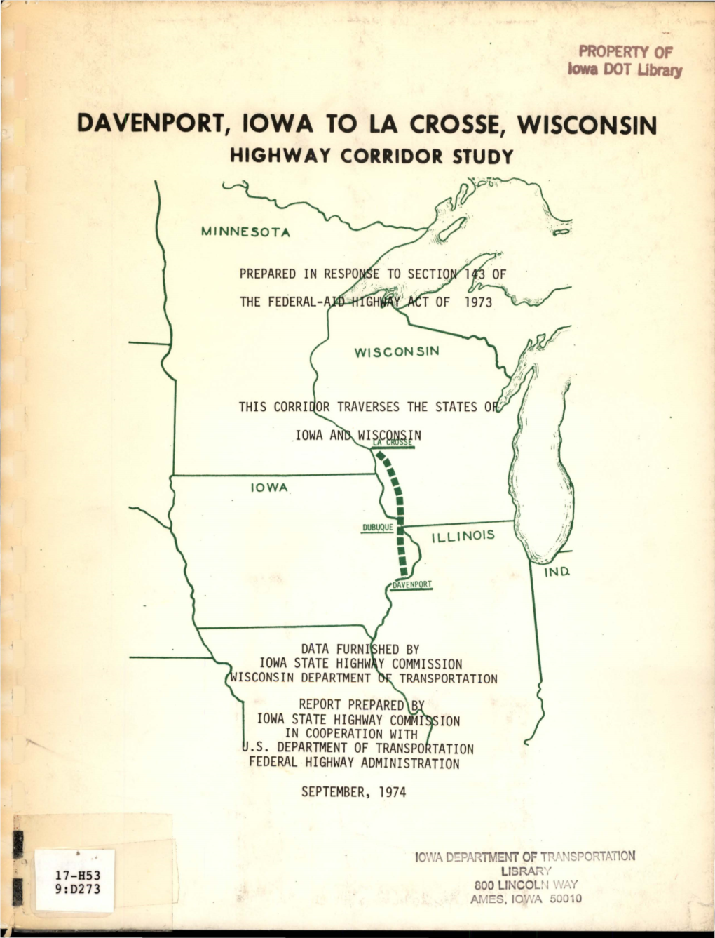 Davenport, Iowa to La Crosse, Wisconsin: Highway Corridor Study