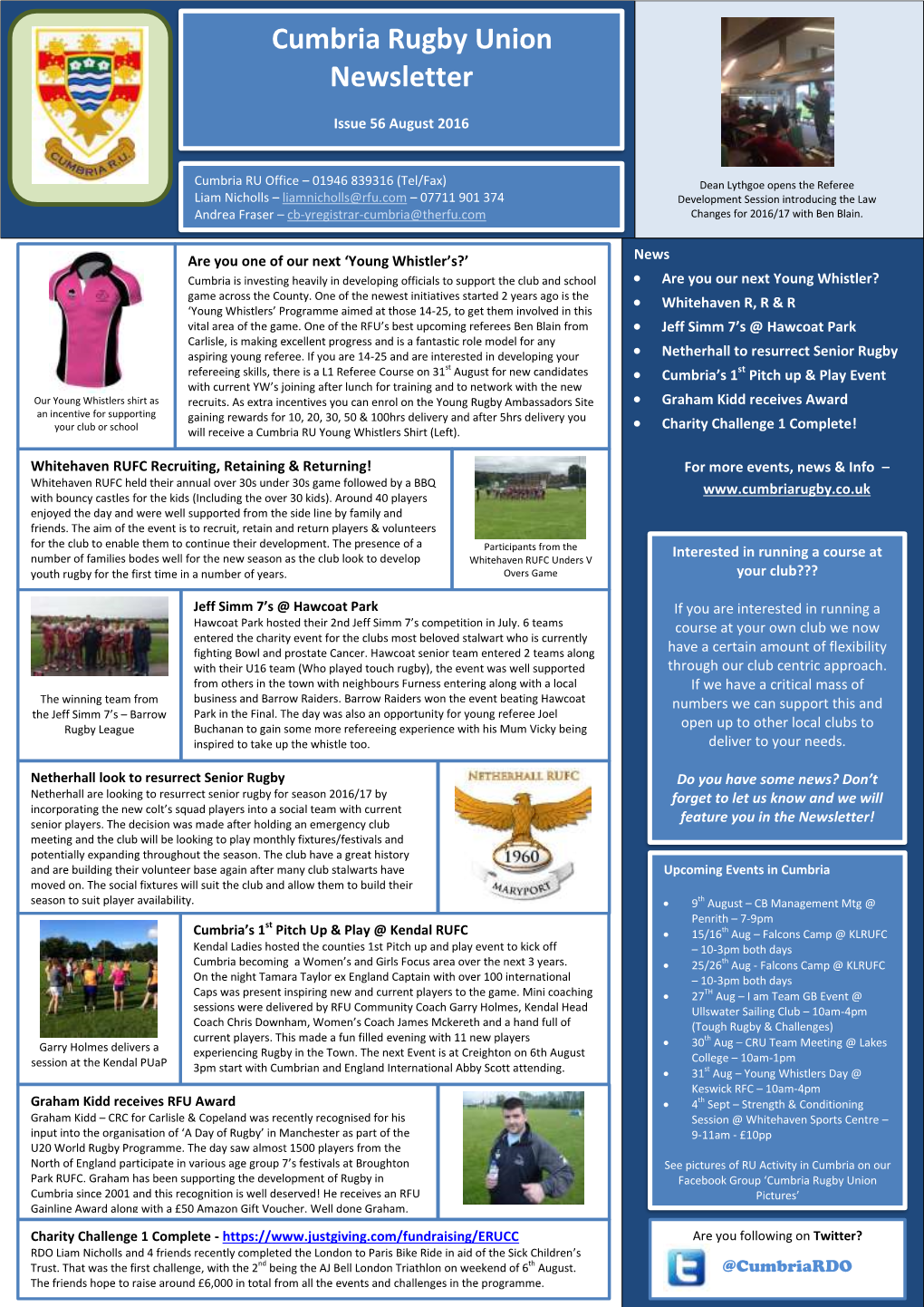 Cumbria Rugby Union Newsletter