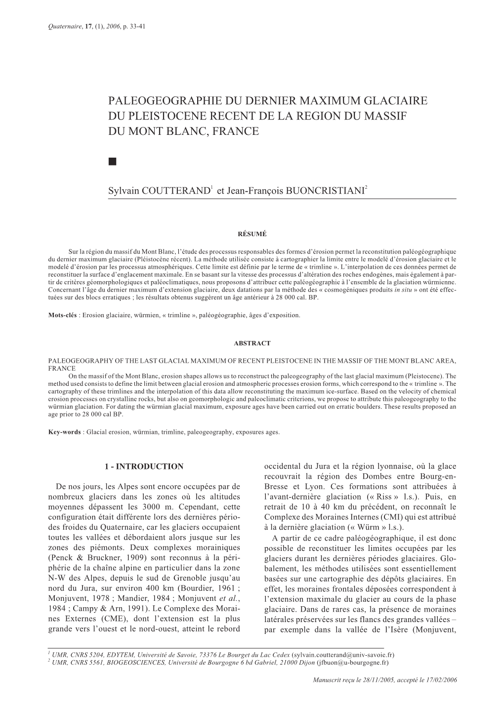 Paleogeographie Du Dernier Maximum Glaciaire Du Pleistocene Recent De La Region Du Massif Du Mont Blanc, France ⅲ