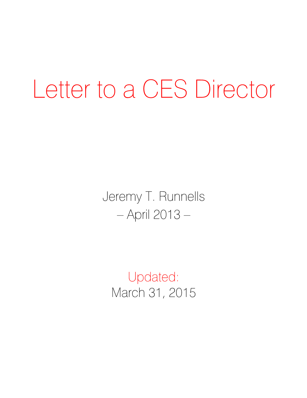 Letter to a CES Director