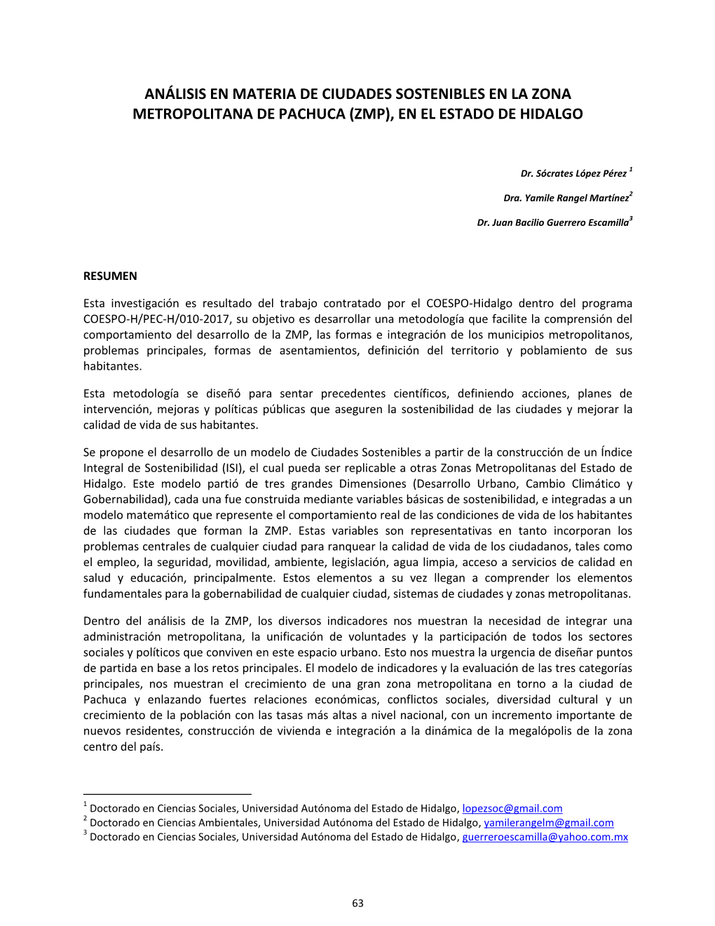 Análisis En Materia De Ciudades Sostenibles En La Zona Metropolitana De Pachuca (Zmp), En El Estado De Hidalgo