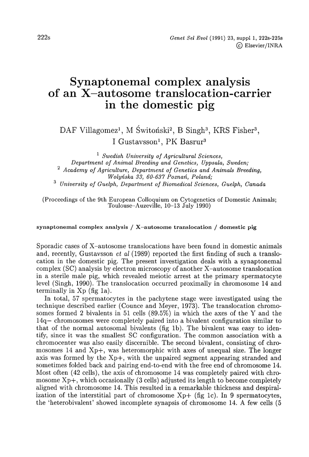 Synaptonemal Complex Analysis of an X-Autosome Translocation-Carrier in the Domestic Pig