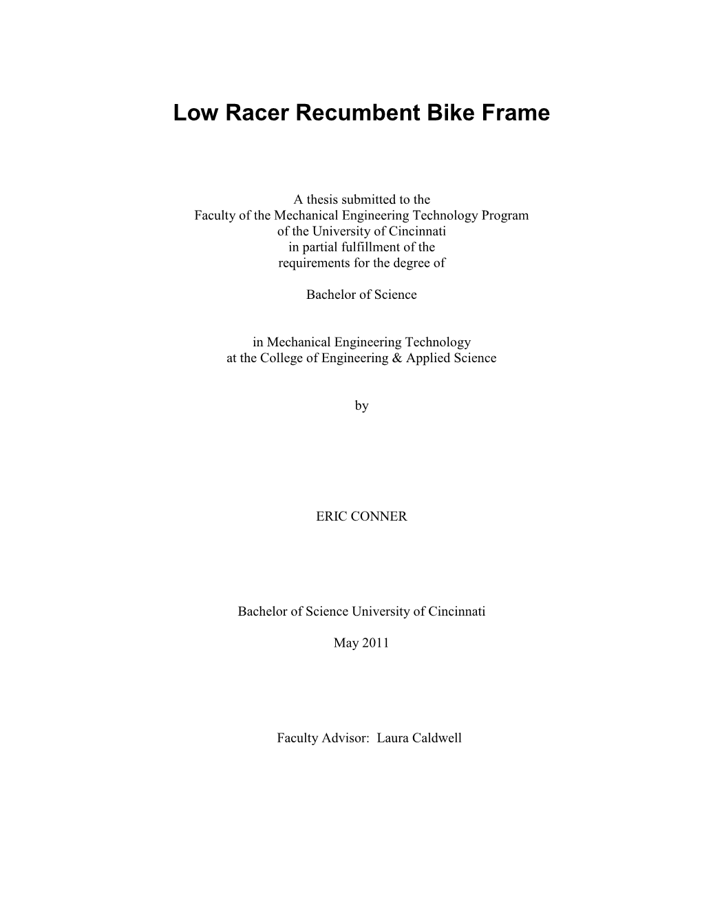 Low Racer Recumbent Bike Frame